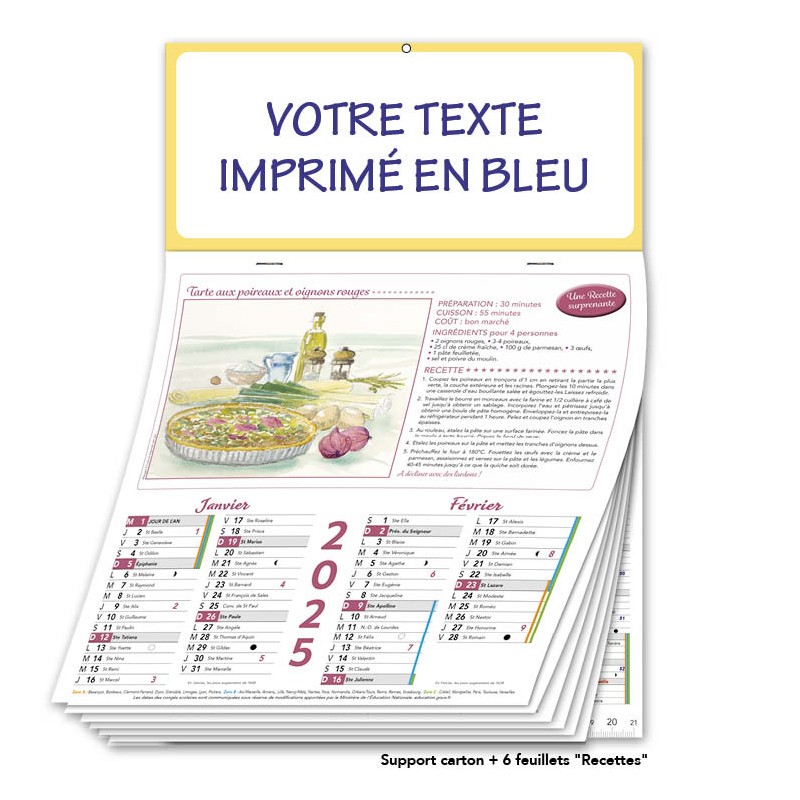 CALENDRIER 6 FEUILLETS RECETTES